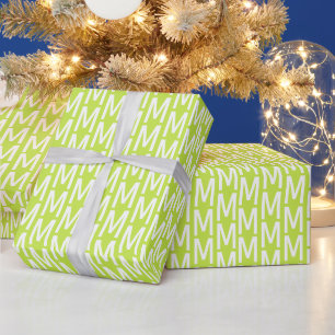 Modern lime green anpassningsbar monogram initial presentpapper