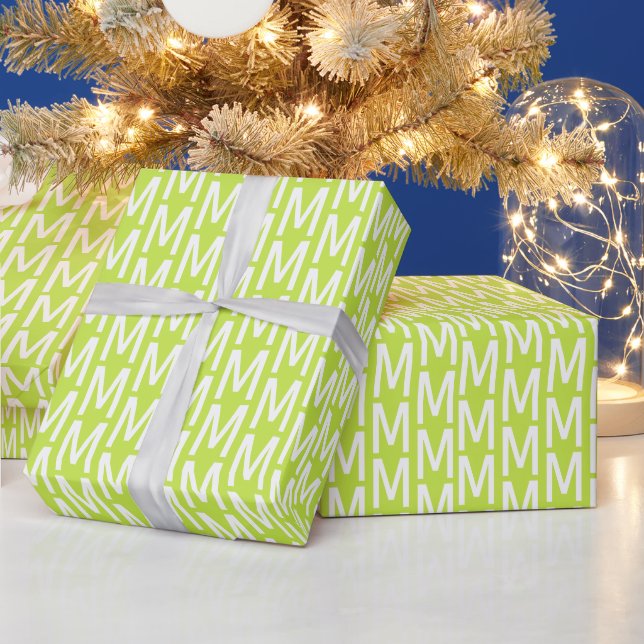 Modern lime green anpassningsbar monogram initial  presentpapper (Helgdagar)
