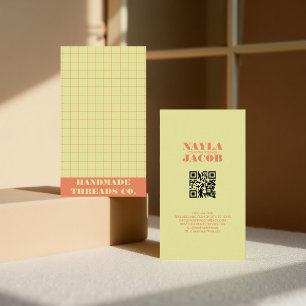 Modern Lime Green Checkered Mönster QR-kod Visitkort