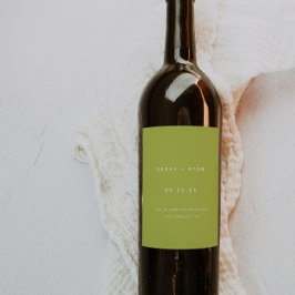 Modern Lime Green Custom Names Wedding Vinflaska Etikett