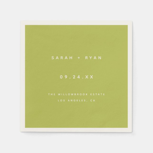 Modern Lime Green Custom Wedding Names Pappersservett (Framsidan)