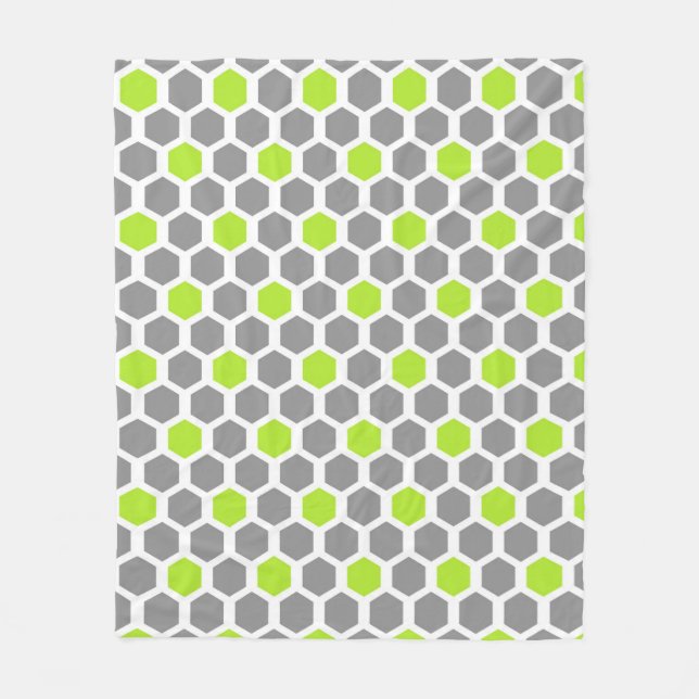 Modern Lime Green Grått Hexagon Geometric Mönster Fleecefilt (Framsidan)