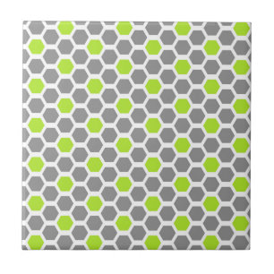 Modern Lime Green Grått Hexagon Geometric Mönster Kakelplatta