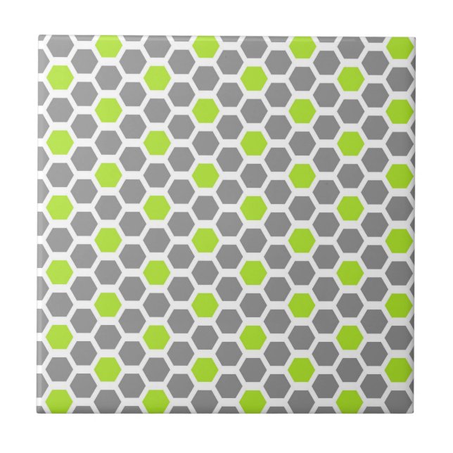 Modern Lime Green Grått Hexagon Geometric Mönster Kakelplatta (Framsidan)