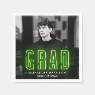 Modern Lime Green Neon Photo Studenten Pappersservett