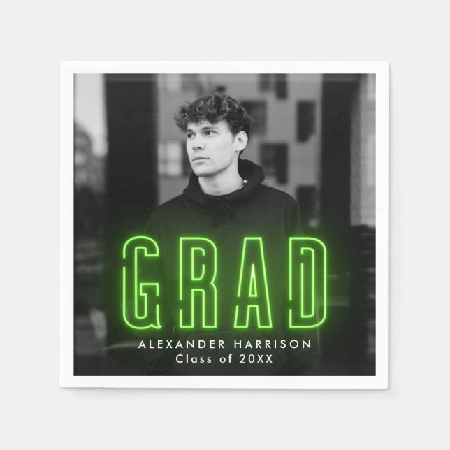 Modern Lime Green Neon Photo Studenten Pappersservett (Framsidan)