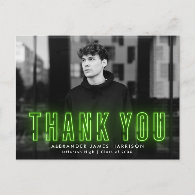 Modern Lime Green Neon Photo Studenten Tack Vykort (Framsida)