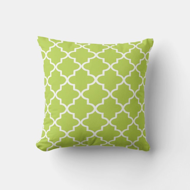 Modern Lime Green och White Moroccan Quatrefoil Kudde (Framsida)
