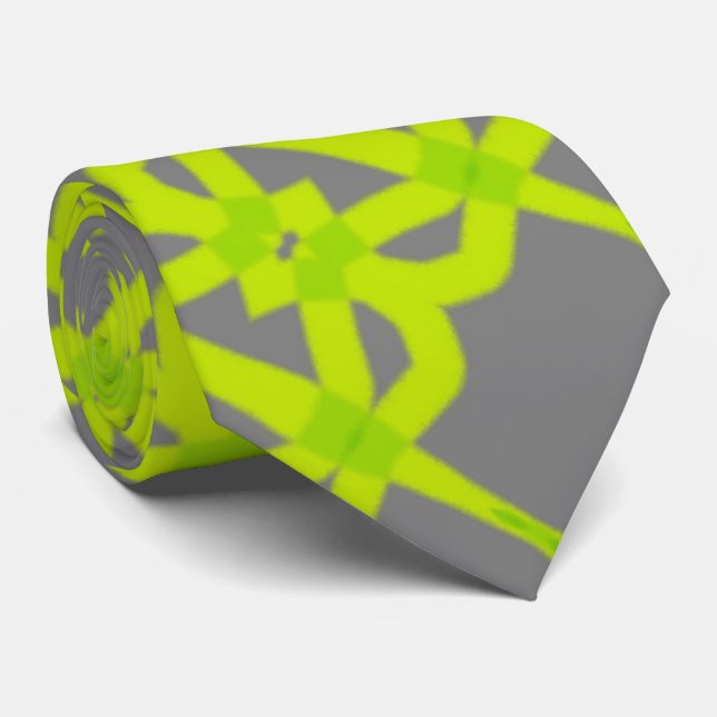 Modern Lime Green Silver Grått Mönster Tie Slips (Rullad)