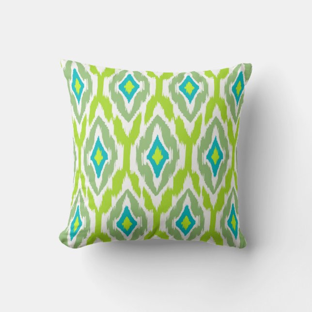 Modern lime green teal Ikat Tribal Mönster 1a Kudde (Framsida)