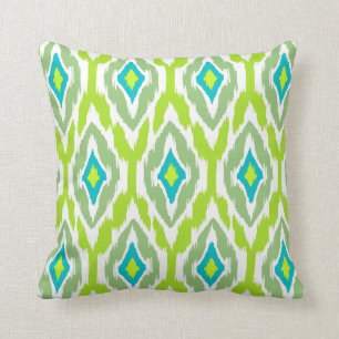 Modern lime green teal Ikat Tribal Mönster 1a Kudde