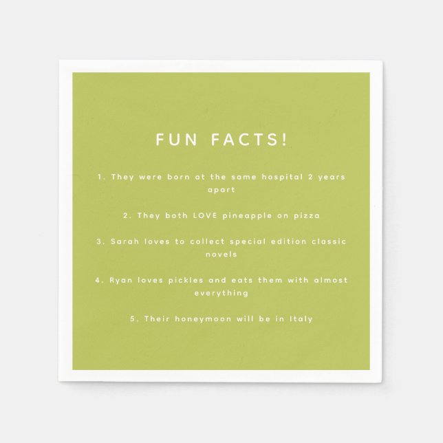 Modern Lime Green Wedding Custom Fun Facts Pappersservett (Framsidan)