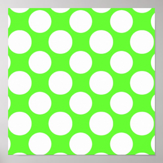 Modern Lime Green White Polka dots Mönster Poster (Framsidan)