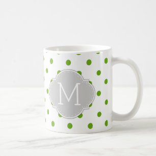 Modern limefruktgröntpolka dots med monogramen kaffemugg