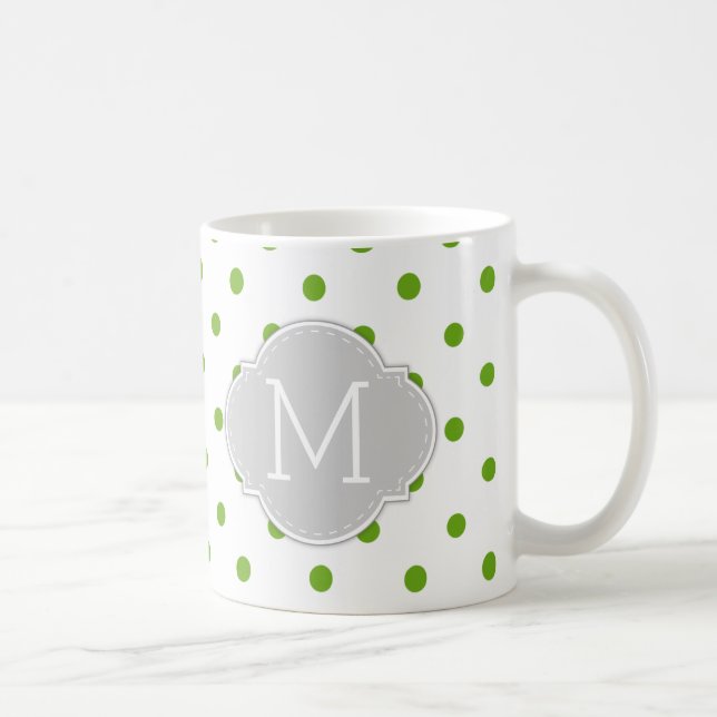 Modern limefruktgröntpolka dots med monogramen kaffemugg (Höger)