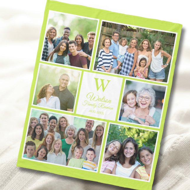 Modern Limegrön Familjeåterträff Monogram Foto  Fleecefilt (Skapare uppladdad)