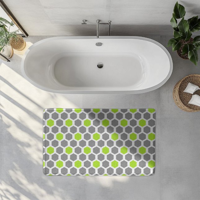 Modern limegrön grå hexagon geometrisk mönster badrumsmatta (Skapare uppladdad)