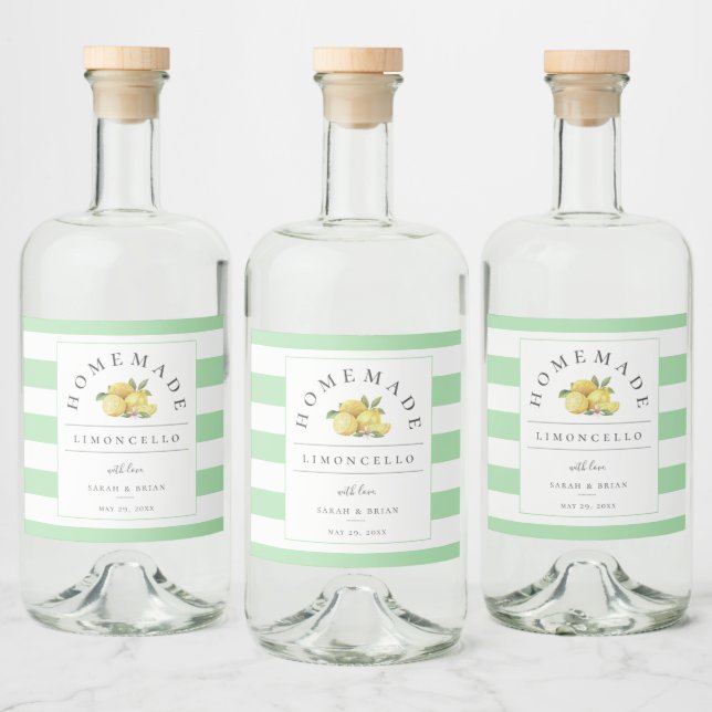 Modern Limoncello Coastal Celadon Grönt Rand Spritflaskor Etikett (Flaskor)