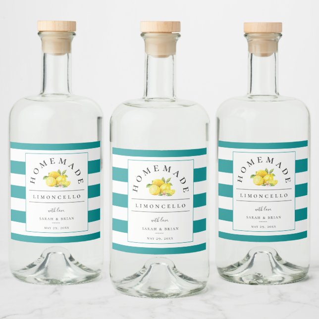 Modern Limoncello Mörk Teal Rand Spritflaskor Etikett (Flaskor)