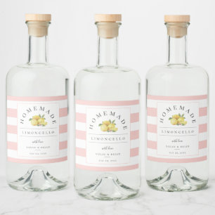 Modern Limoncello Pastel Rosa Rand Spritflaskor Etikett