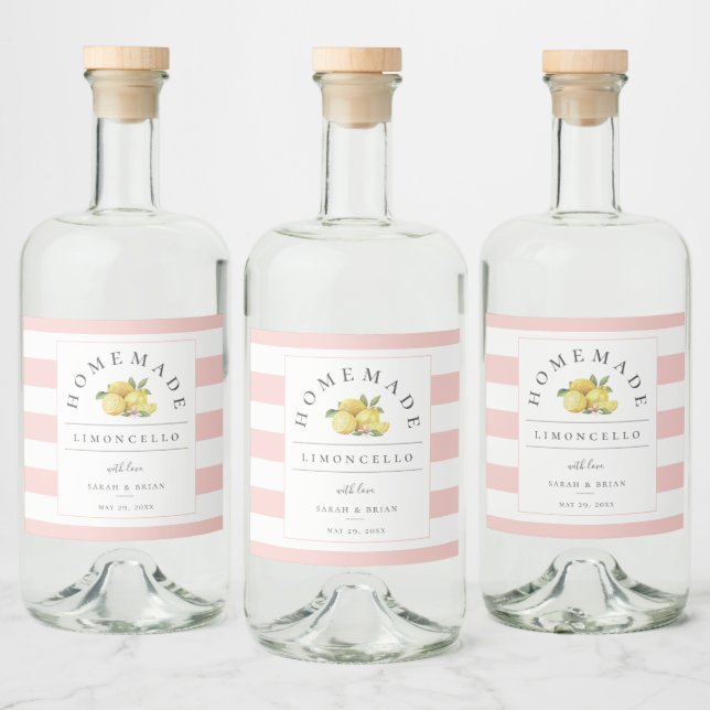 Modern Limoncello Pastel Rosa Rand Spritflaskor Etikett (Flaskor)