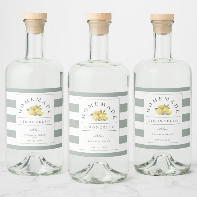 Modern Limoncello Rustic Sage Grönt Rand Spritflaskor Etikett (Flaskor)