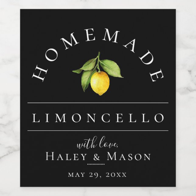 Modern Limoncello Svart Drickesetikett Vinflaska Etikett (Singel etikett)