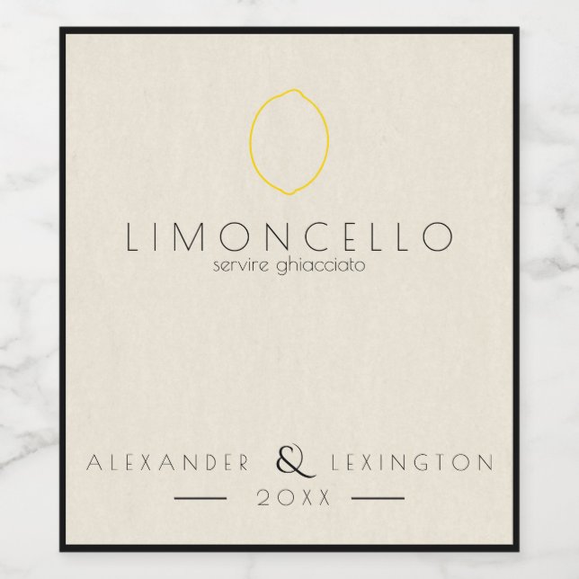 Modern Limoncello Wedding Favor Flaska-etikett | Vinflaska Etikett (Singel etikett)