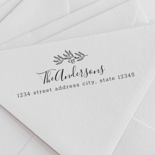 Modern Line Art Berries Familj Namn Returadress Självfärgande Stämpel (Skapare uppladdad)