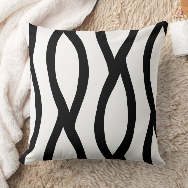 modern line art black and white pattern kudde (Filt)