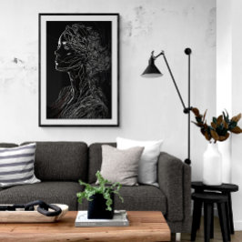 Modern Line Art Woman Porträtt Ai Art Poster