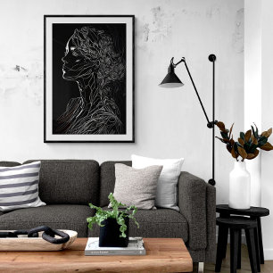 Modern Line Art Woman Porträtt Ai Art Poster