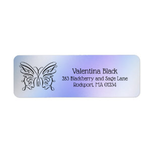 Modern Line Teckning Butterfly Blue Holography Returadress Etikett