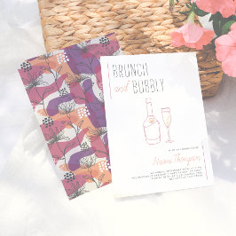 Modern Line Teckning Guld Champagne Brunch & Bubly Inbjudningar