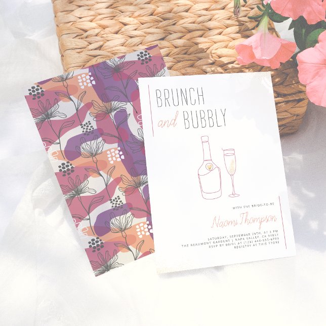 Modern Line Teckning Guld Champagne Brunch & Bubly Inbjudningar (Skapare uppladdad)