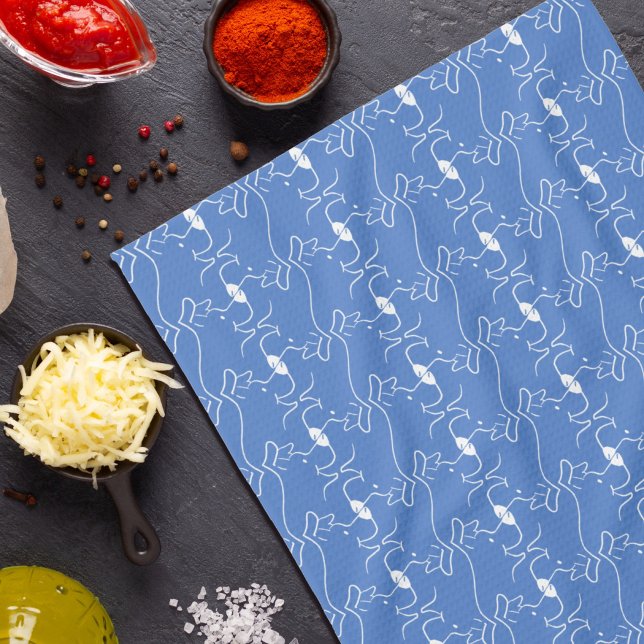 Modern Line Teckning Hund Blue White Kitchen Towes Kökshandduk (Skapare uppladdad)