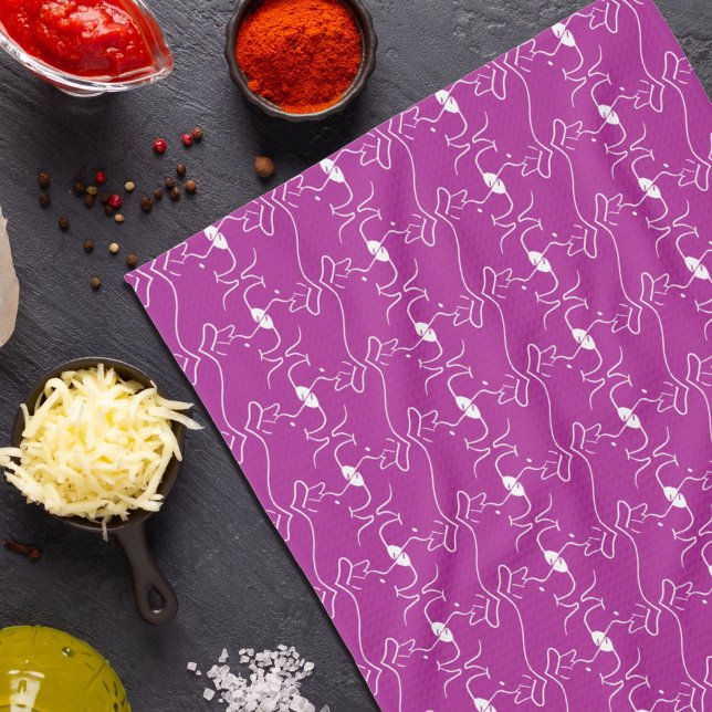 Modern Line Teckning Hund Rosa White Kitchen Towel Kökshandduk (Skapare uppladdad)