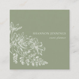 Modern Line Teckning Sage Grönt Fyrkantigt Visitkort