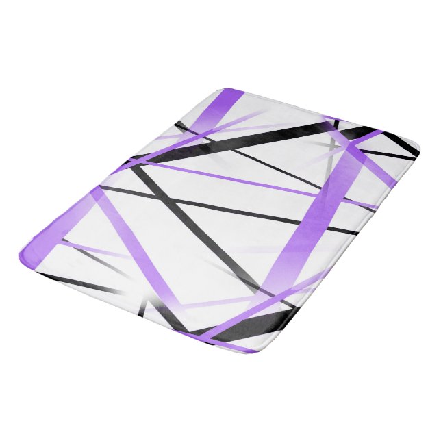 Modern linje cool geometri vit svart blå-lilja badrumsmatta (Vinklad)