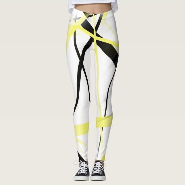 Modern linje cool geometri vit svart gul leggings (Framsida)