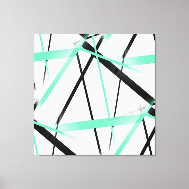 Modern linje cool geometri vit svart Pastellgrön Canvastryck (Framsida)