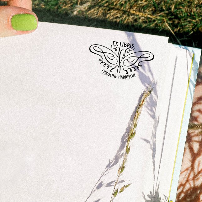 Modern Linje Konst Fjäril Ex Libris Bok  Stämpel (Skapare uppladdad)