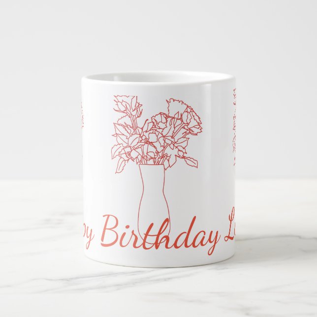 Modern linjeblomma, ursprunglig blombild jumbo mugg (Framsidan)