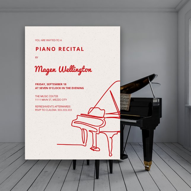 Modern Linjedragning Flygel Recital Inbjudningar (Modern Line Drawing Grand Piano Recital Invitation)