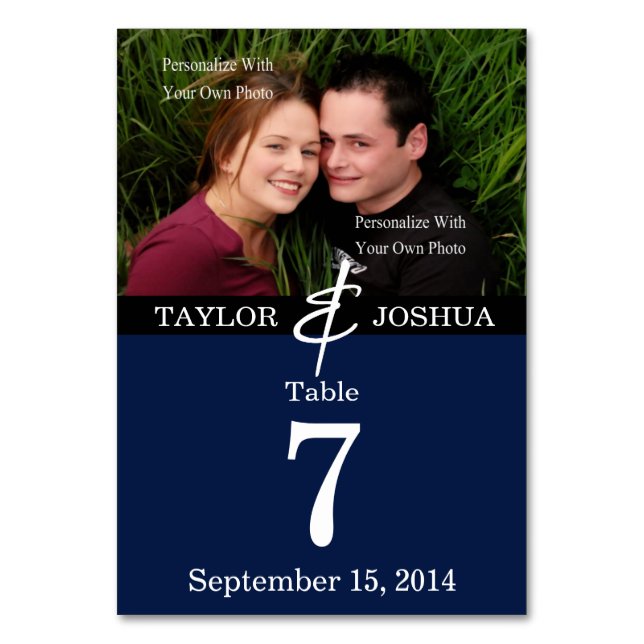 Modern Linjer Deep Navy Photo Bord Card Bordsnummer (Framsidan)