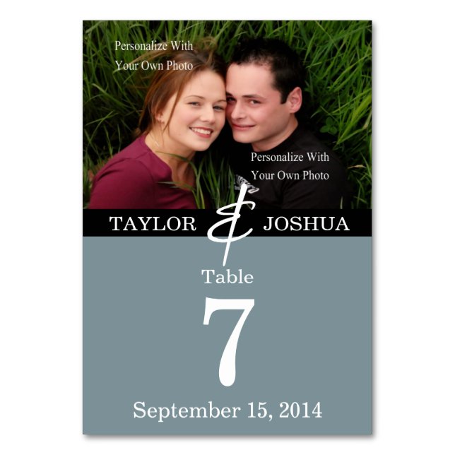 Modern Linjer Slate Blue Photo Bord Card Bordsnummer (Framsidan)