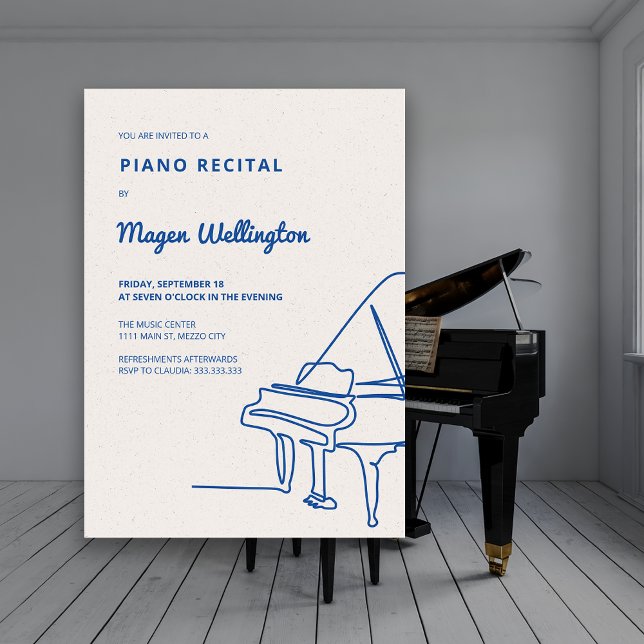 Modern linjeteckning Flygel Recital Inbjudningar (Modern Line Drawing Grand Piano Recital Invitation)