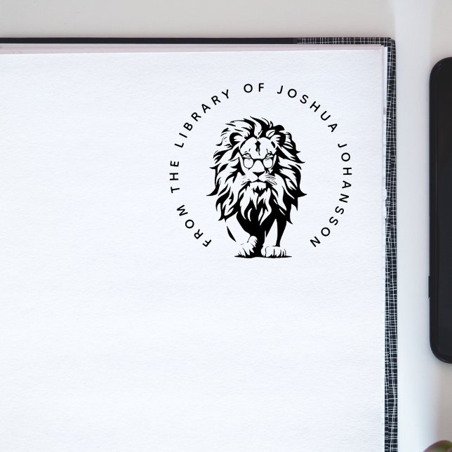 Modern Lion Bör Glasar Anpassad Biblioteksbok Stämpel (Skapare uppladdad)