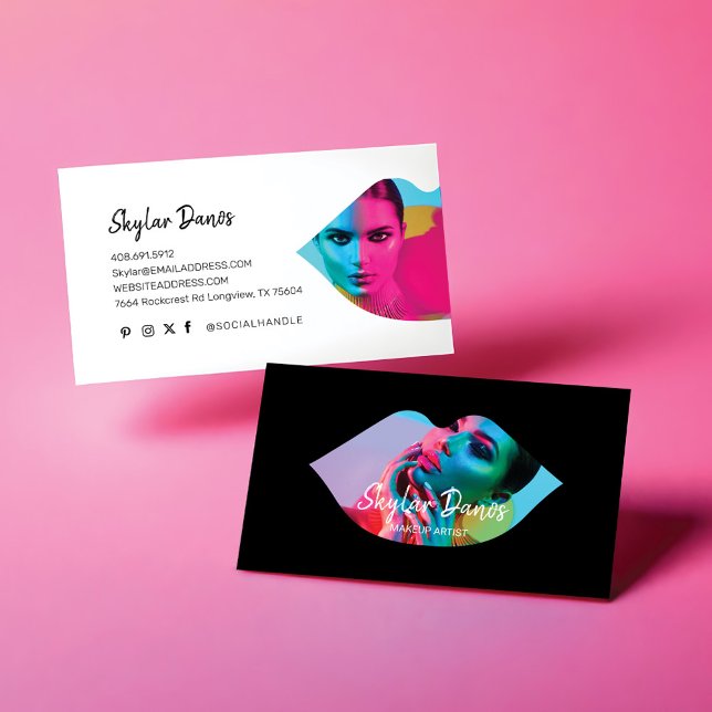 Modern lip Photo Ram Trendig Makeup Artist Black Visitkort (Modern Lip Photo Frame Trendy Makeup Artist Black Business Card)
