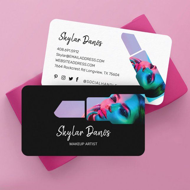 Modern Lipstick Photo Ram Trendig Makeup Artist Visitkort (Modern Lipstick Photo Frame Trendy Makeup Artist Business Card)
